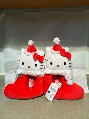 Hello Kitty Festive Christmas Stocking Plush Slippers**